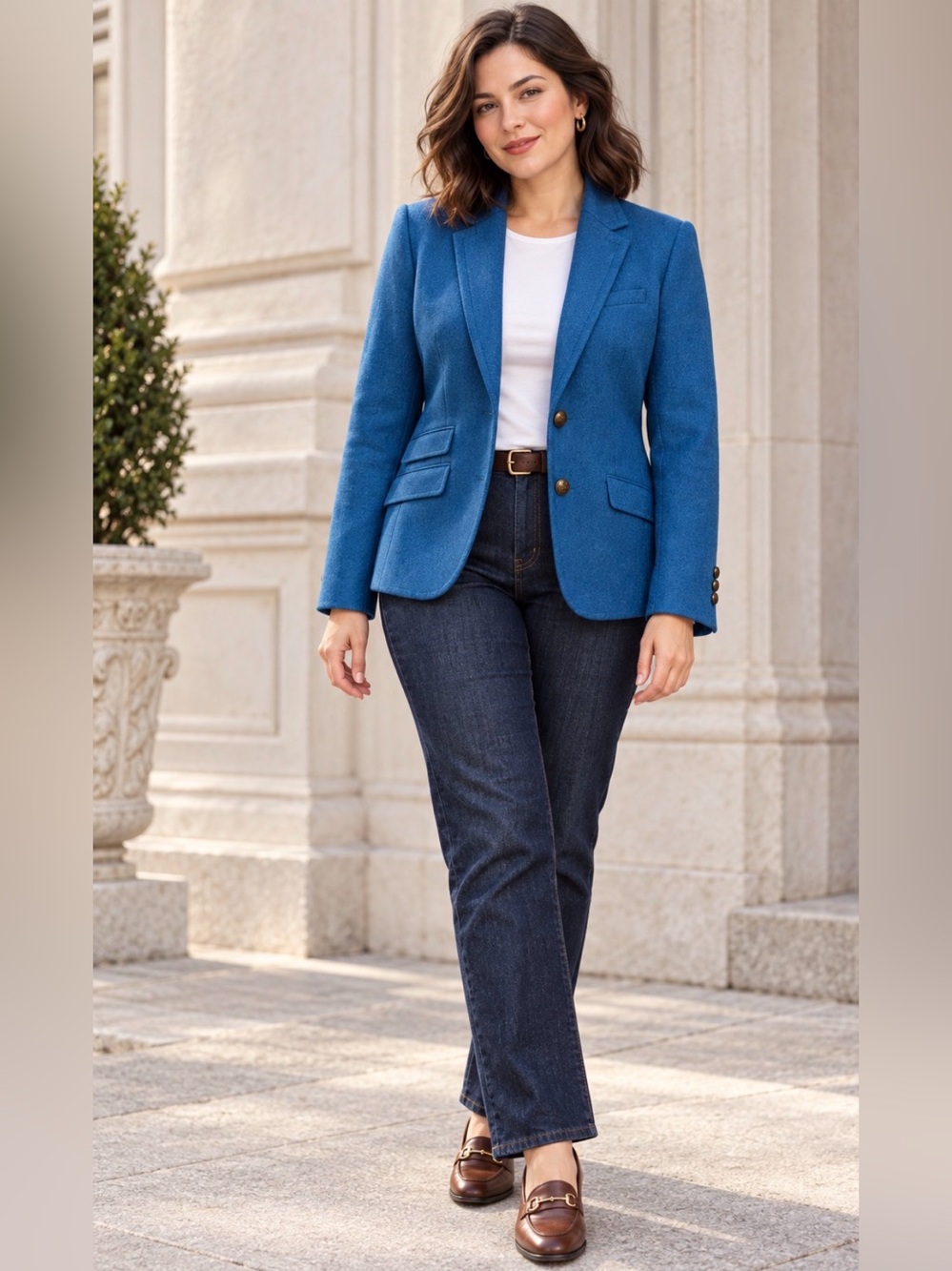 Talbots Petites Blue Wool Blend Blazer 12P Crest Buttons Tailored Preppy
